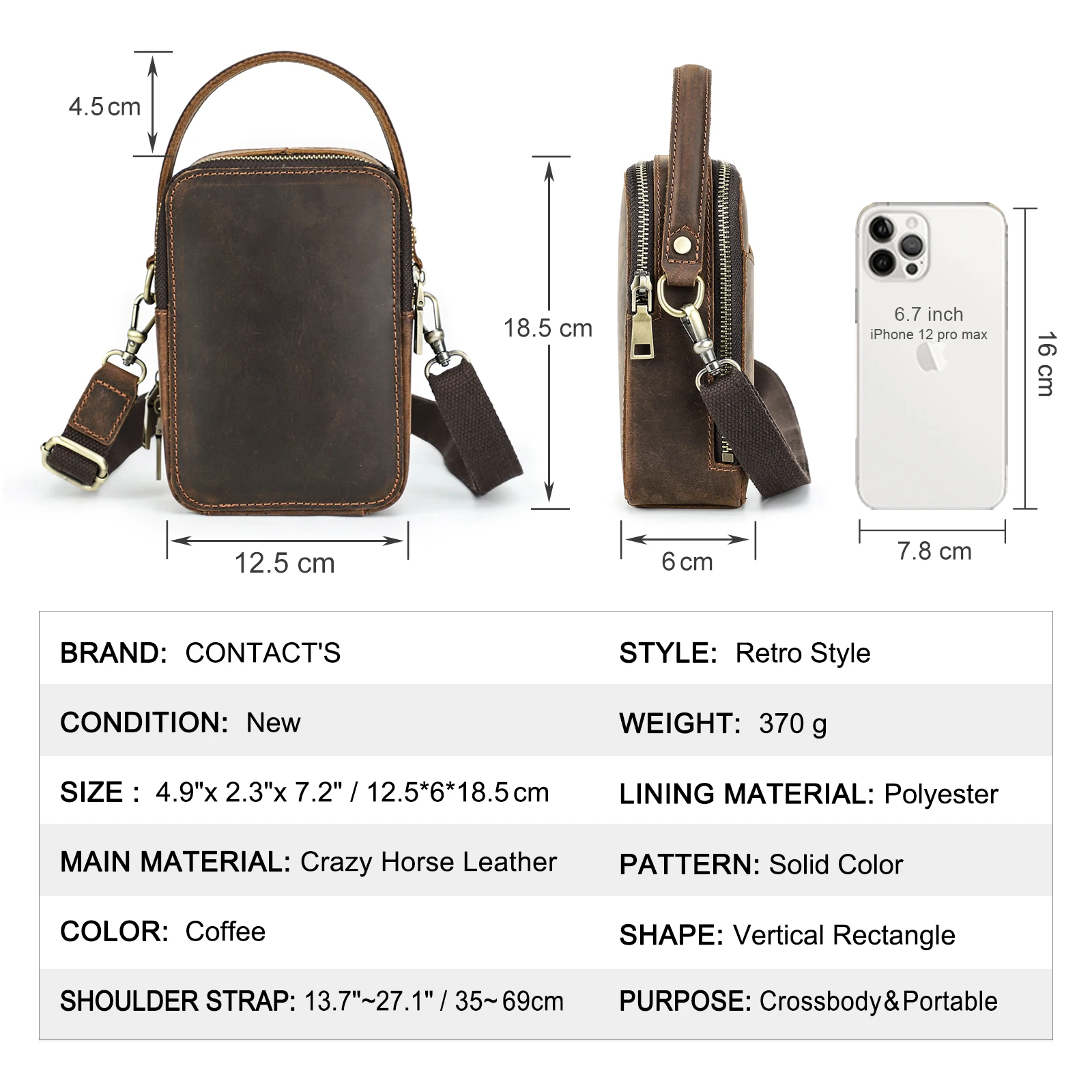 CONTACT'S メンズバッグデザイナー本革メンズスモールショルダーバッグ