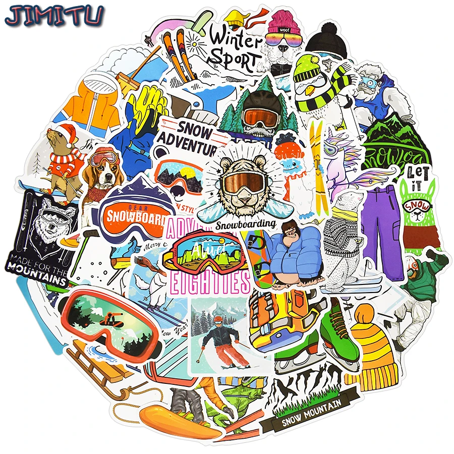 50 PCS Skiing Sport Stickers Set Outdoor Winter Graffiti Waterproof Sticker DIY Snowboard Helmet Laptop Ski Styling Vinyl Decals 50pcs outdoor hiking camping travel graffiti stickers aesthetic diy laptop skateboard motorcycle kid cartoon sticker toy