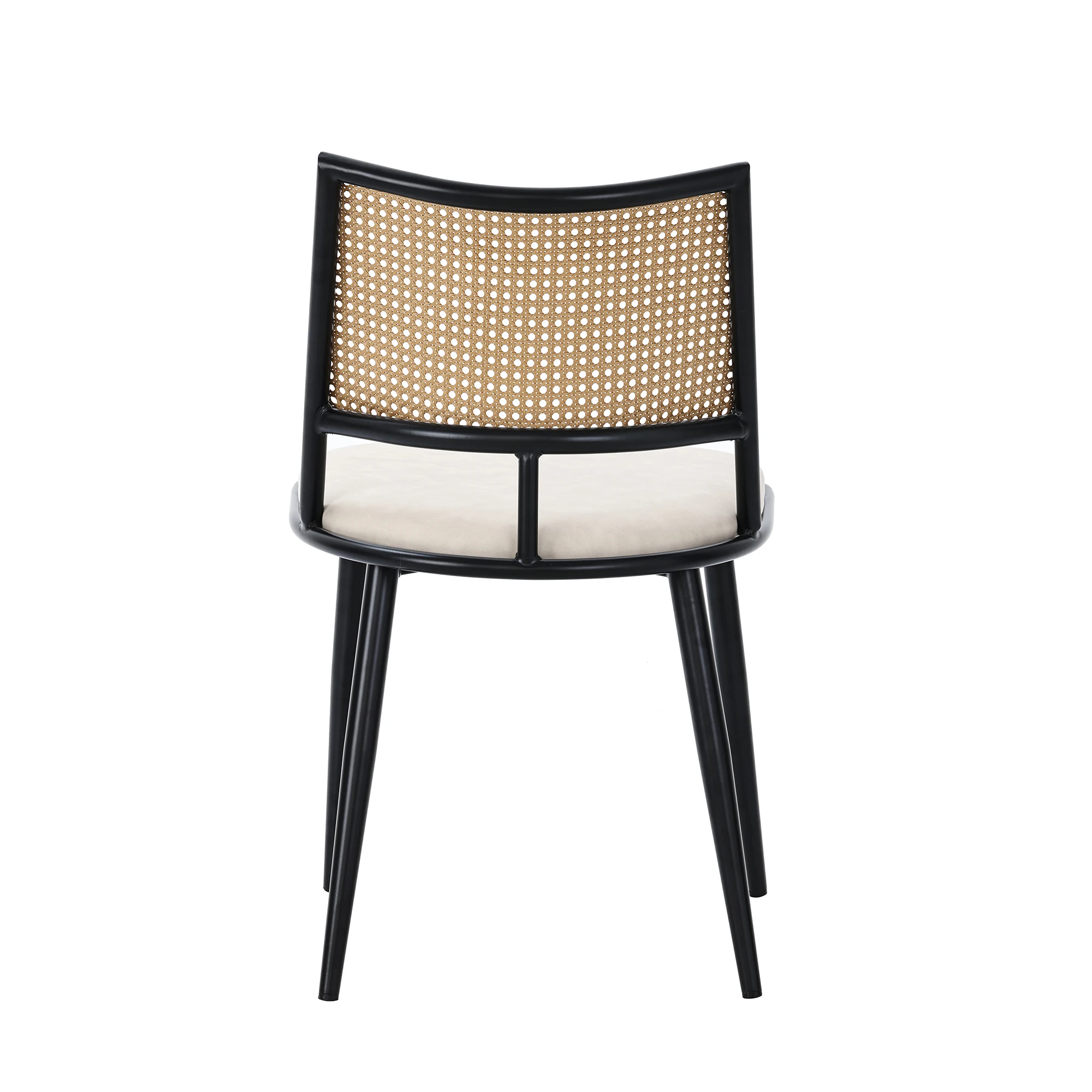 Schwarze Esszimmerstühle mit PU-Sitz und Rattan-Rückenlehne, ideal für Wohnzimmer oder Schlafzimmer. – Detail 19