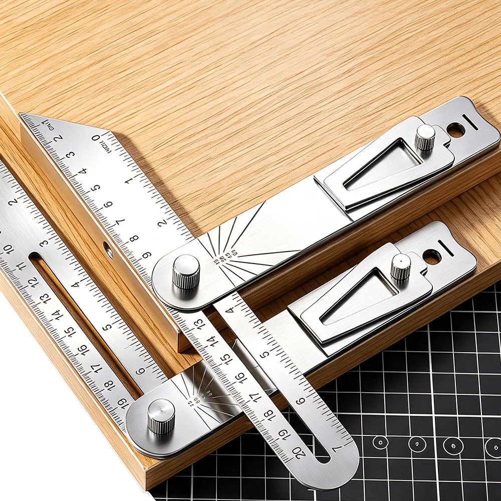 1Pc Woodworking Scriber Ruler High Accuracy T-Shape Multi-Angle Scribing Tool Metal Movable Angle Ruler Dovetail Gauge