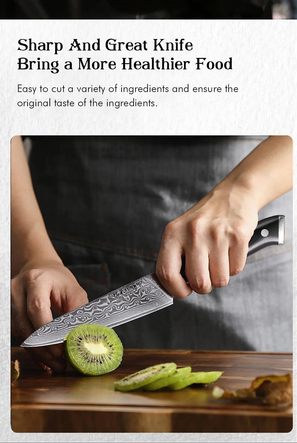 Damascus Steel Kitchen Knife – 5 Inch Utility Knife with Black G10 Handle, Rust Resistant Blade