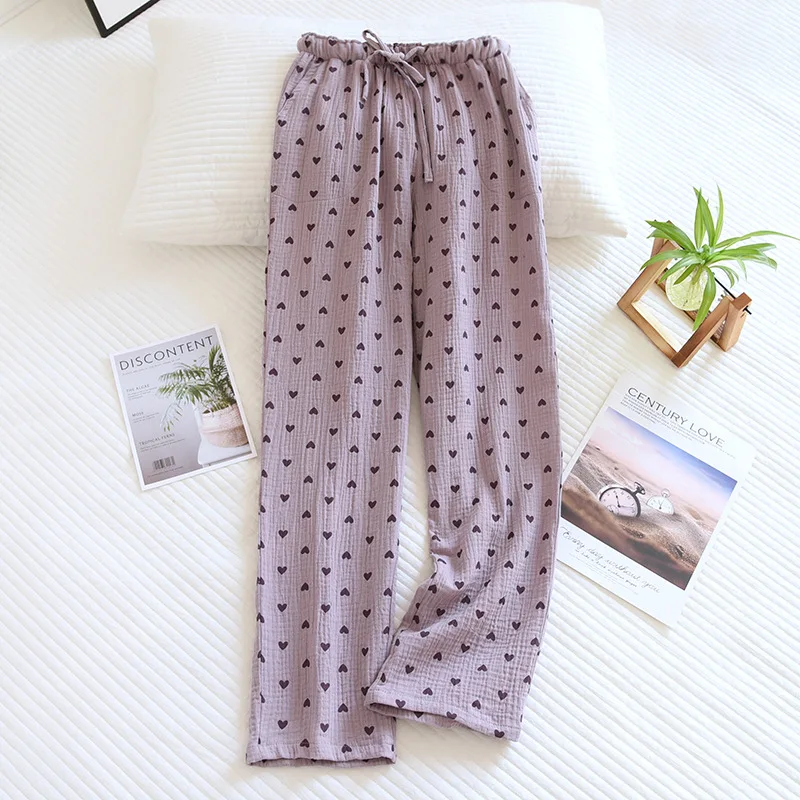New Spring/Summer Ladies 100% Cotton Crepe Trousers Casual Pajama Pants Simple Women's Cute Love Home Pants plus size pants