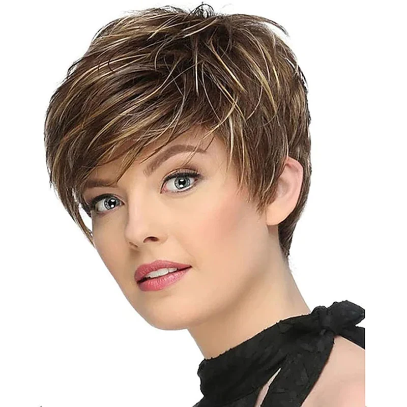 

Brown Wigs for Women Wigs for White Women Short Brown Mixed Blonde Hair Wigs Natural Looking Synthetic Hair Wigs
