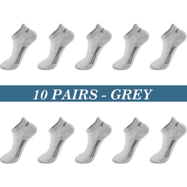 High Quality 10Pairs Men Socks Cotton Summer Sports Breathable Ankle Socks Mesh Casual Athletic Thin Cut Short Plus Size 39-48 10 Pairs Grey