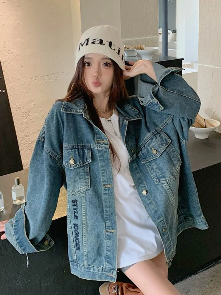 

Embroidered Letters, Heavy-duty Washed Denim Jacket, Women's Spring Loose And Versatile Cardigan Trend Women's Denim Jacket