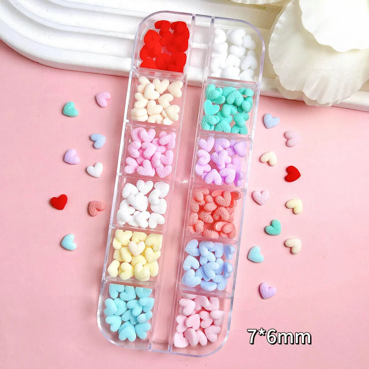 1박스 3D 매트 발광 복숭아 하트 레진 네일 아트 장식 단색 미니멀리스트 하트 네일 참 DIY 귀걸이 네일 부품