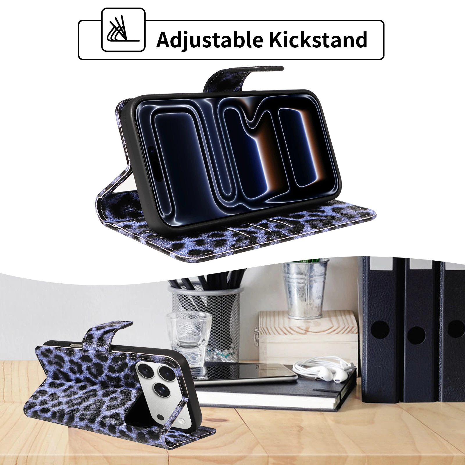 Leopard Print Magnetic Stand PU Leather Phone Case - Anti-Drop Protection Cover