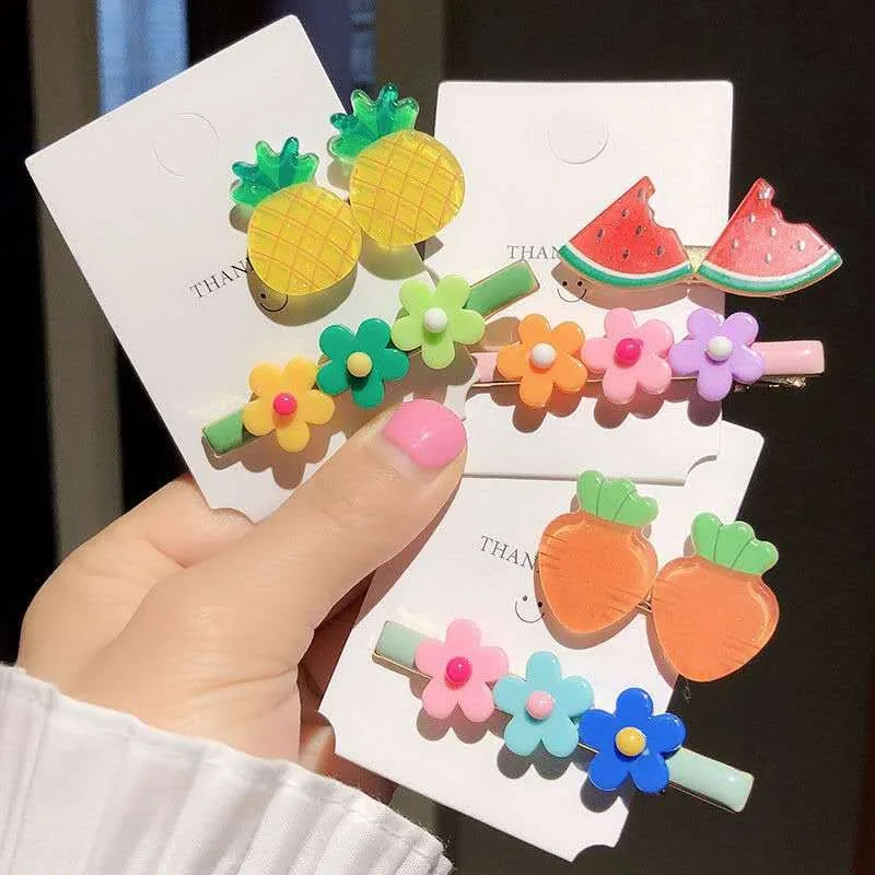 Korean Style Candy-Colored Fruit Hair Clips, Set of 2 Girls BB Clips with Flowers for a Fresh Look