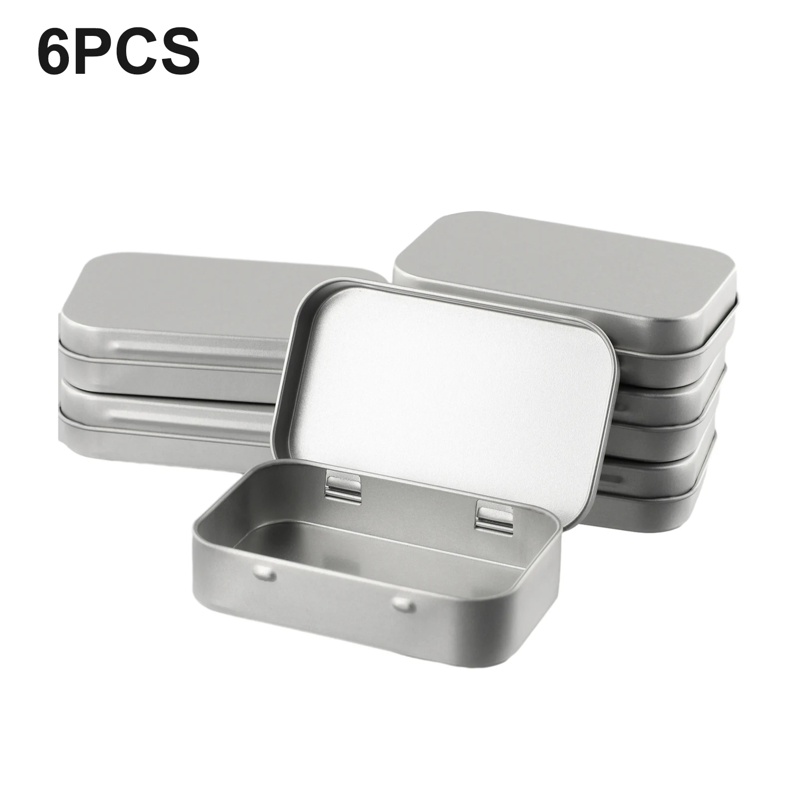 

6Pcs Metal Box Tin-Plated Container Empty Hinged Lid Small Empty Storage Box Portable Jewelry Pill Cases Cosmetic Organizer