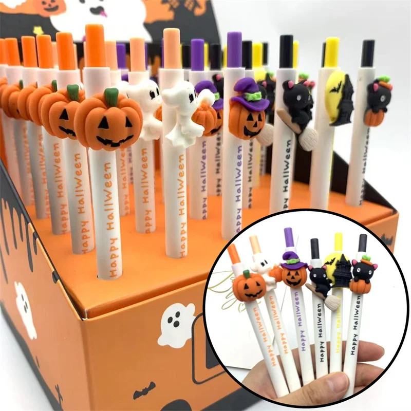 

36 Students Halloween Gel Pen Gift Christmas Cute Pumpkin Cat Ghost Press Gel Pen Black Signature Pen Learning Office Supplies