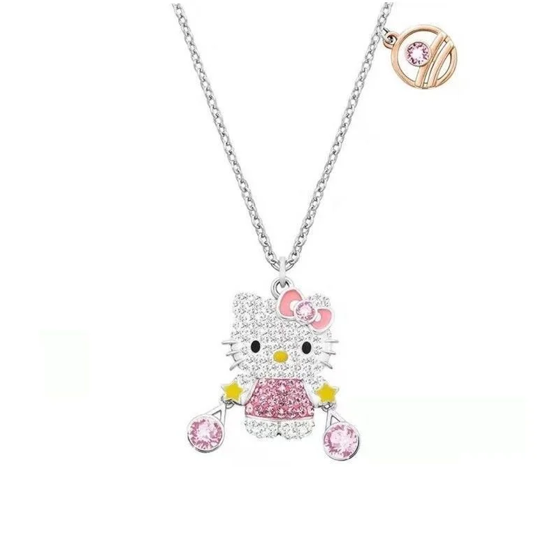 Hello Kitty Necklace Anime Sanrio Kitty Twelve Constellations Sweet and Cute Hip Hop Diamond Pendant Couple Jewelry Girl Gift necklace jewelry
