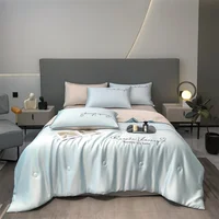 Grade A Washable Ice Silk Summer Quilt Set or 1 Pcs Quilt Skin-friendly  Air Conditioning Embroidered Comforter Summer Blanket 2