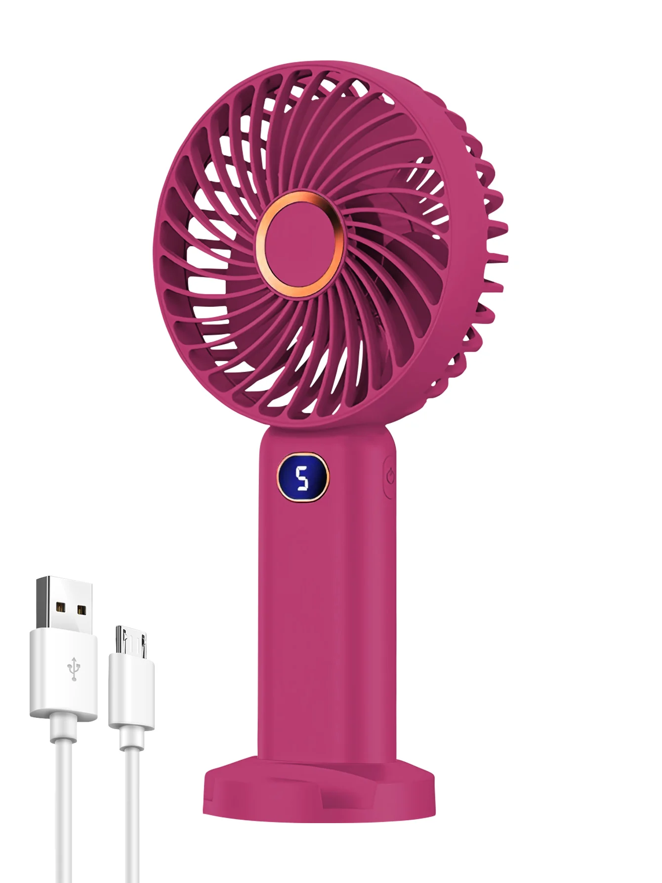 Compact USB Rechargeable Handheld Fan with Digital Display and 5-Speed Settings
