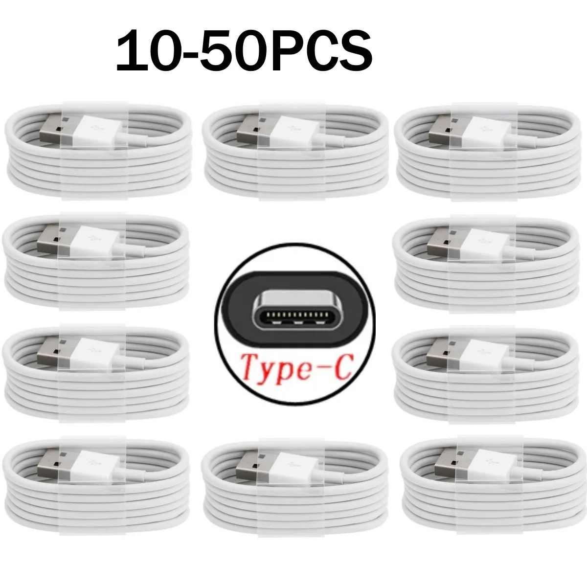 Durable 3ft Type C USB Charger Cable - 10-50 Pack