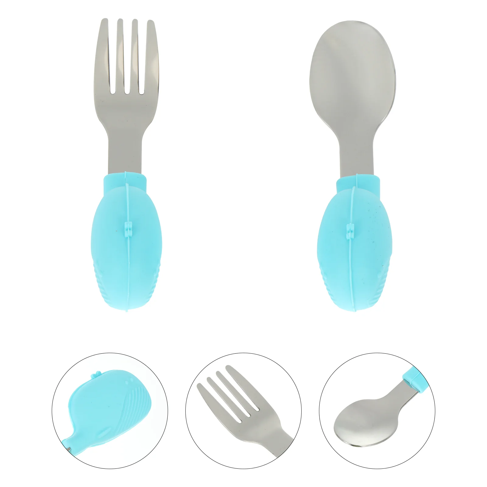 

2pcs Spoons Fork Set Stainless Steel Feeding Spoon Infant Spoons Forks Silverware for Training Gifts Blue