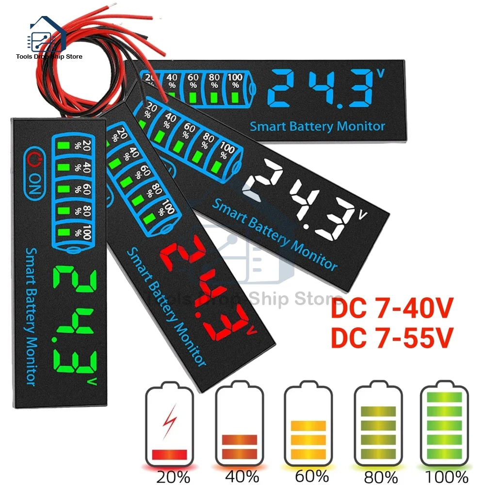 Battery Tester Lithium Battery Tester DC7V-55V 3-12S Battery Level Indicator Ternary Lithium Battery Lithium Iron Phosphate Lead-Acid Capacity Display Tester