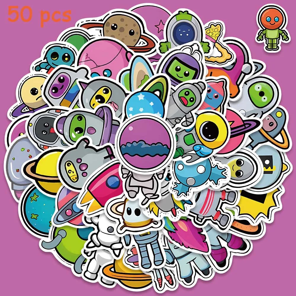 

50pcs Space Star Astronauts Stickers Funny DIY Decals For Kids Water Bottle Suitcase Skateboard Helmet Scrapbook Stickers