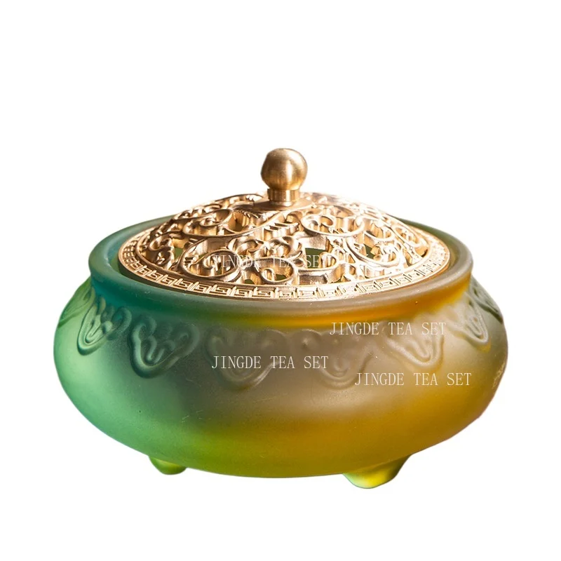 1pcs Ancient Glaze Incense Burner Chinese Vintage Three-legged Incense Burner Home Decoration Tea Table Zen Ornaments Colorful