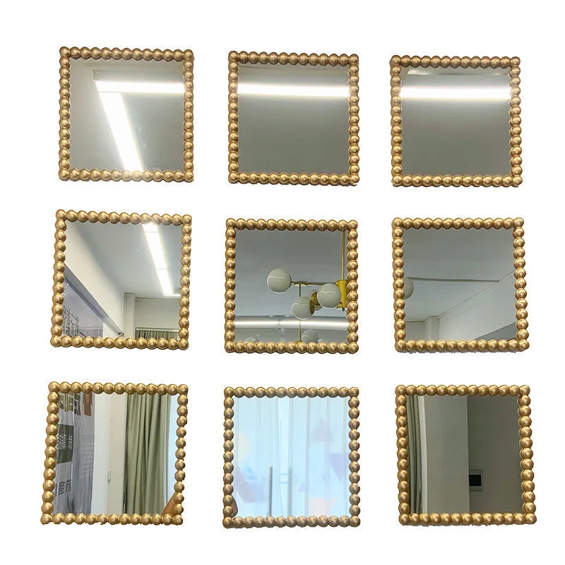 Square Spherical Wall Hanging Mirror Bedroom Decoration Three-dimensional Imitation Metal Dining Room Mirror Wall Hanging Decor 5