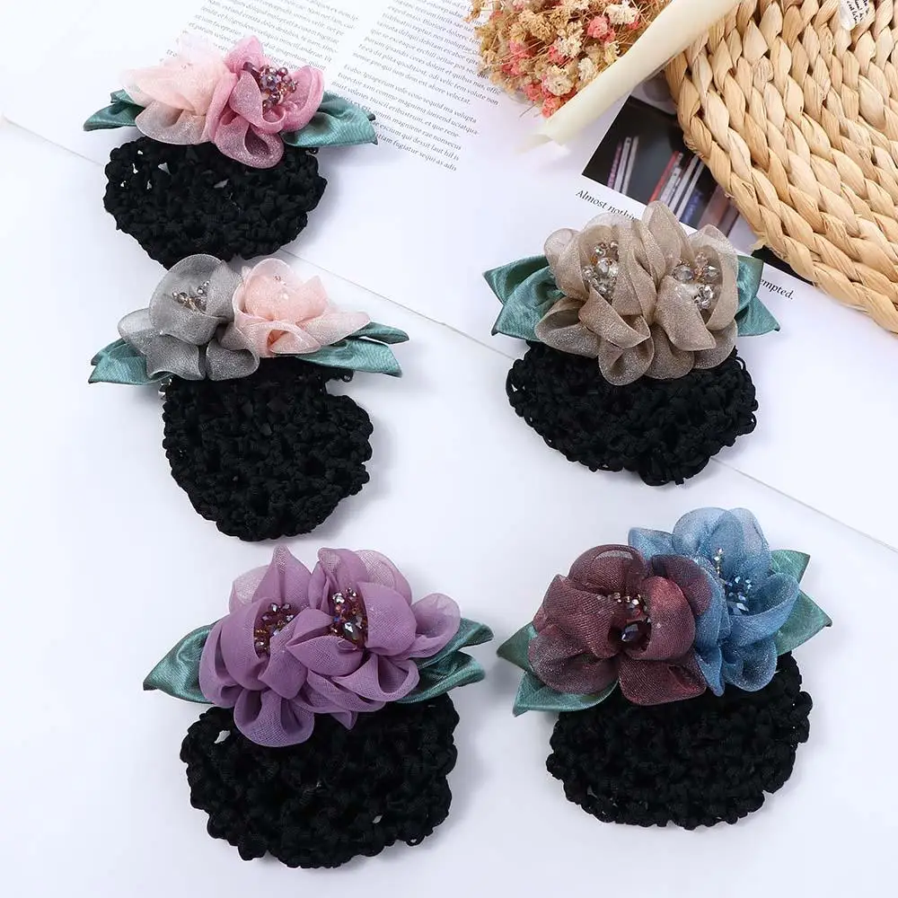 Description Picture 2 of itemDay Gift Back Of The Head Crystal Crochet Nurses Korean Style Headdress Hair Accessories Women Hairpin Flower Bun Net Snood