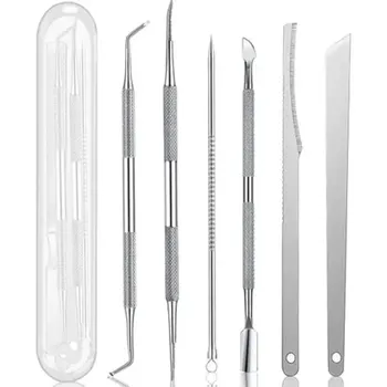 6 pezzi in acciaio inossidabile manicure pedicure coltello per rimuovere calli della pelle morta grosso duro tagliaunghie acne ago pick set di strumenti 1