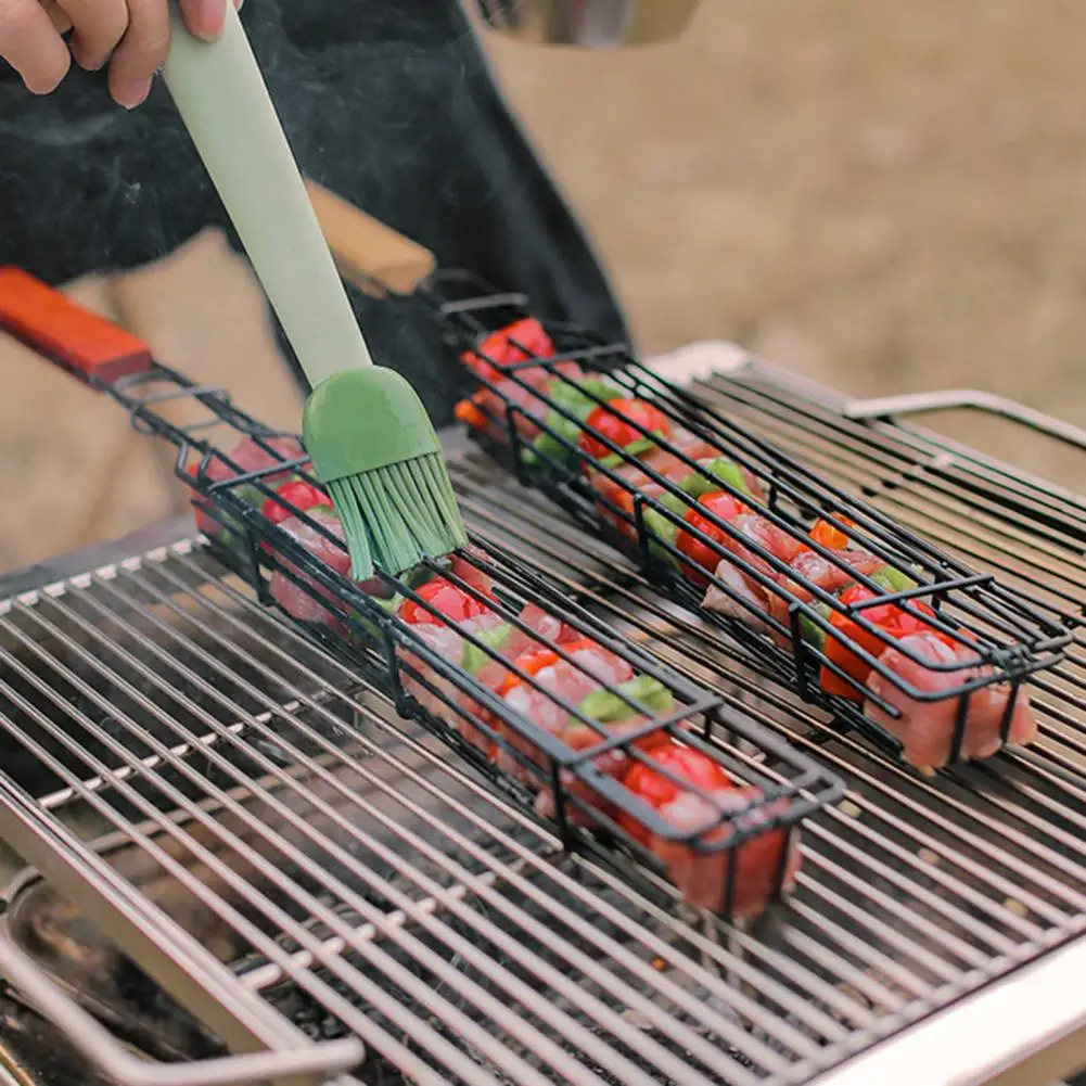BBQ Grilling Basket BBQ Grilling Accessories Camping BBQ Grill Basket Portable Stainless Steel Non-Stick Reusable Durable BBQ Vegetables Outdoor Tools