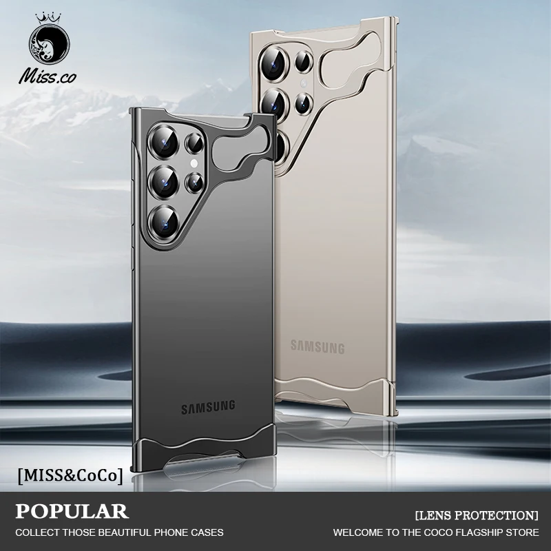 Metal Bumper Phone Case For Samsung Galaxy S24 S23 Ultra Plus 24U With Lens Film Aluminum Alloy Corner Pad Anti-fall Phone Cover