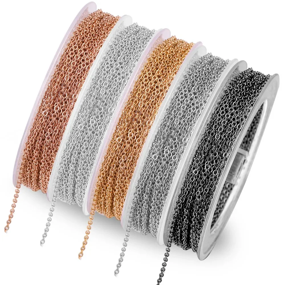 

10m/roll 1/1.5/2/2.5mm Stainless Steel Flatten Cable Chain Bulk for Silver Rose Gold Chain Necklace for Diy Jewelry Materials