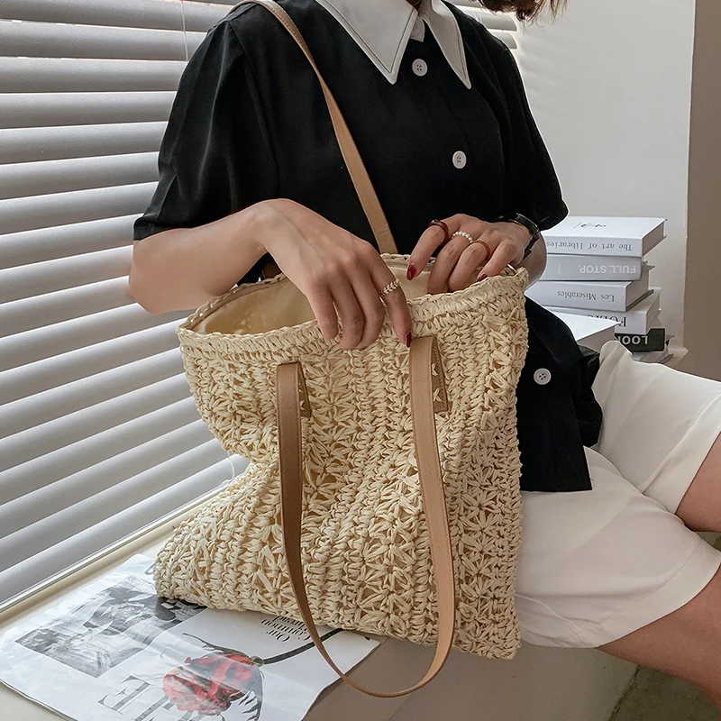 

2023 New Summer Vocation Casual Straw Tote Bag Women Holiday Shoulder Bags Large Capacity Woven Shopping Bags Girls Handbag