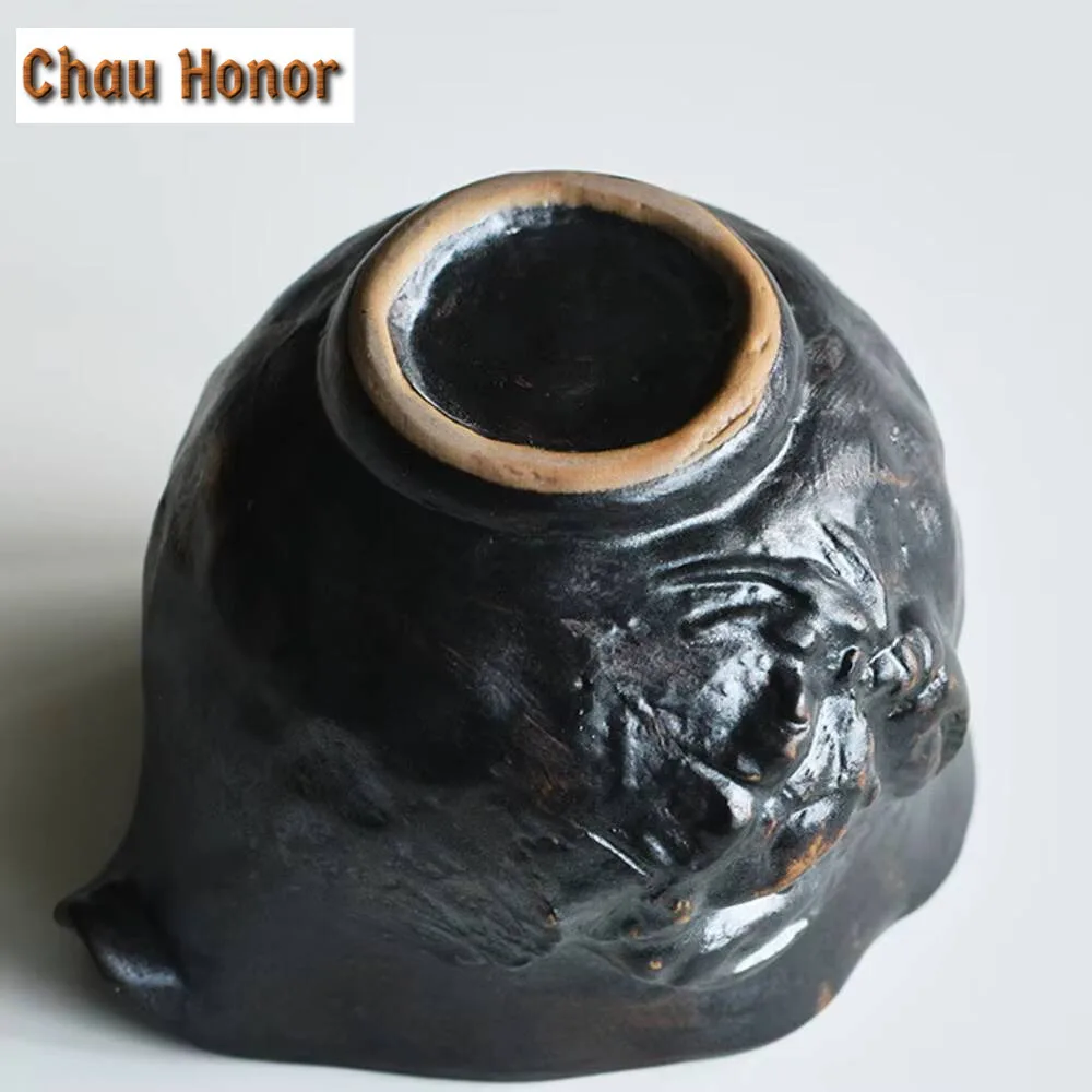 170ml Handmade Embossed Crab Tea Pitcher Japanese Black Coarse Pottery Cha Hai Justice Cup Zen Kung Fu Teaware Craft Supplies