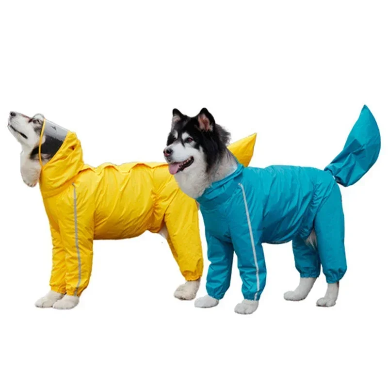 

Съемная одежда с капюшоном для домашних животных, дождевик для собаки, чехол для самоида, водонепроницаемый полноразмерный дождевик для собак, большой плащ, хвост, хаски