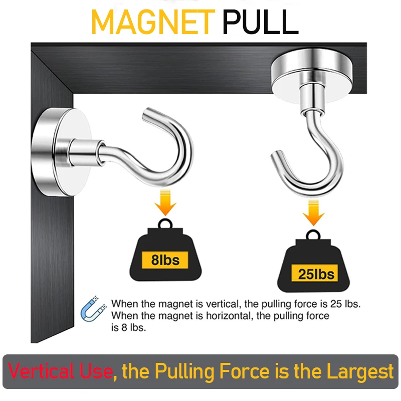 60/40/20Pcs Strong Magnet Hooks Neodymium Magnetic Hooks Heavy Duty Earth Magnets with Hook Cruise Hook Magnets for Refrigerator