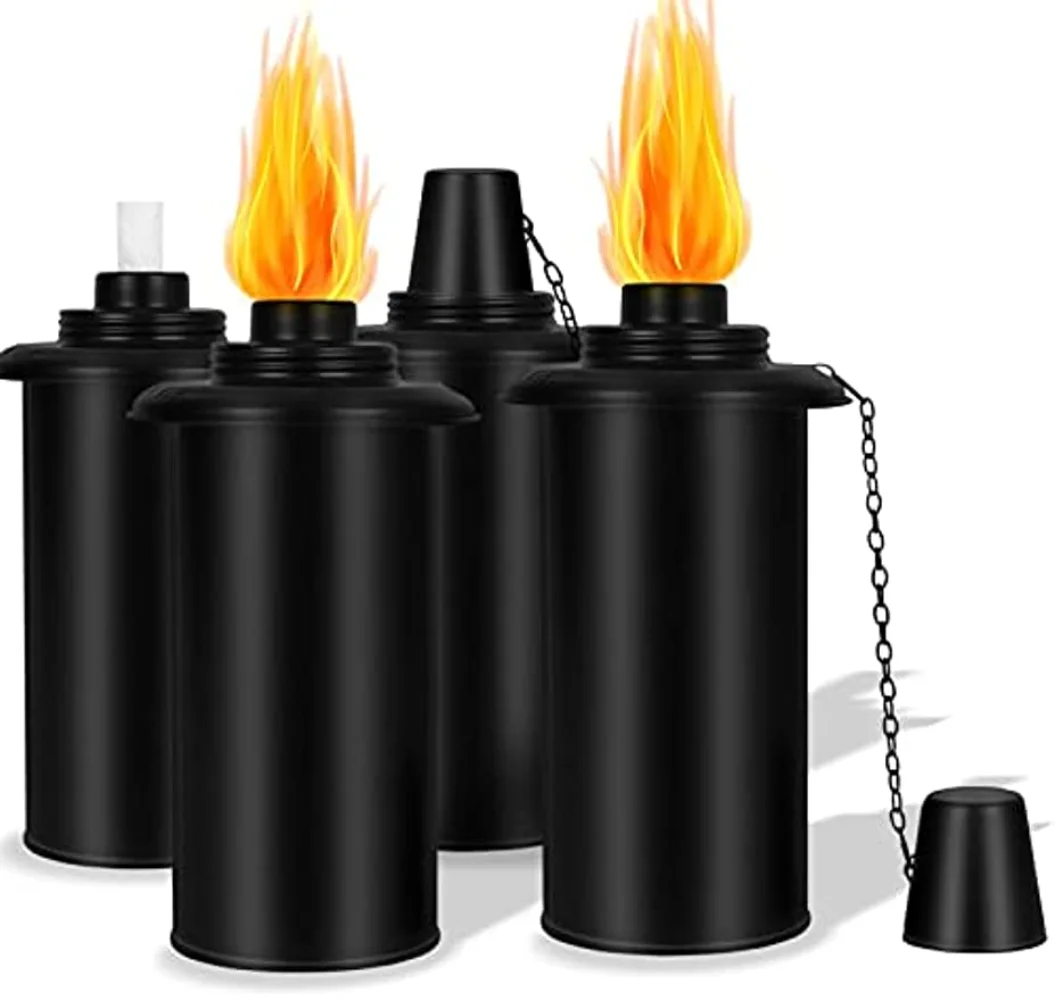 

16oz Torch Canisters, 2 Packs Torch Refillable Canisters with Caps and 10 pcs Wicks Metal Decorative Tabletop Lantern for Garden