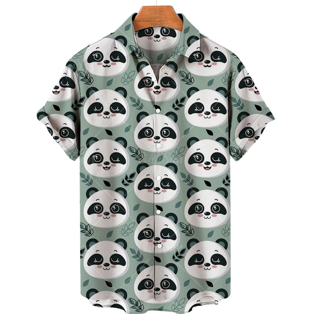 2023 New Camisas De Hombre Cute Panda Creative Hawaiian Shirt 3D digital Printed beach shirt Trend Short sleeve shirt men\'s top