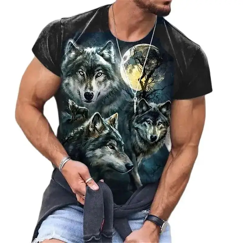Mens Summer Short Sleeve T Shirt Wolf 3D Print Oversized Tee