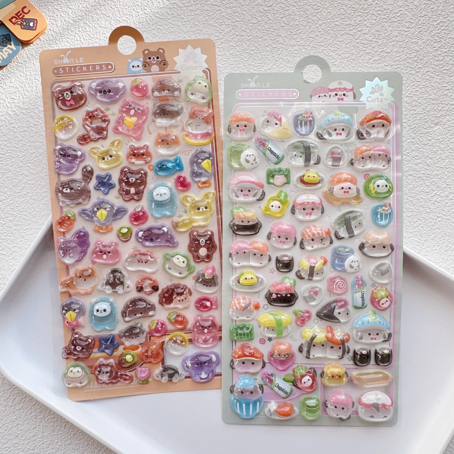 1pc/4pcs Cute Sushi Animals Vegetable Drop 3D Relief Sticker Scrapbooking Diy Diary Decor Journaling Stationery School Stickers