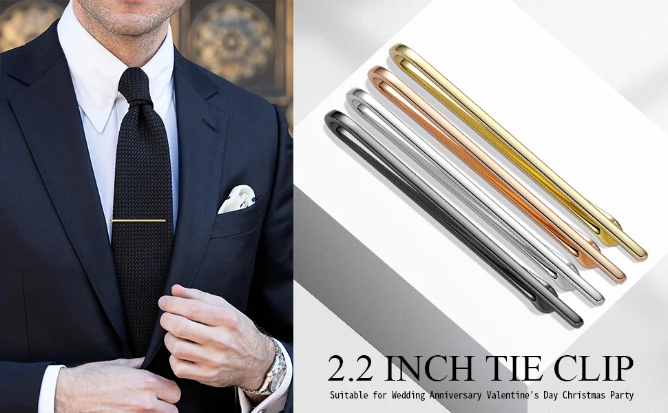 thumbnail image 2 of Tie Clip Set Black Silver Gold 3-Piece Tie Clip Set For Men - Black, Silver & Gold Tie Bars For Wedding & Business Business Tie Clip 2 of 12