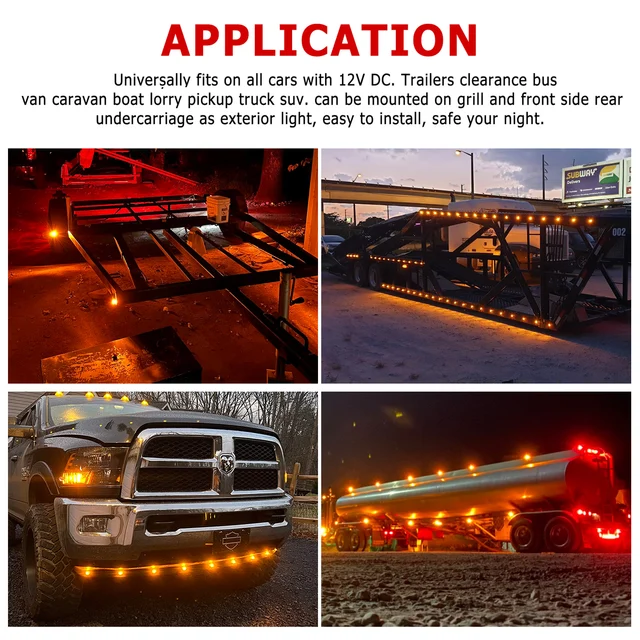 100 Pcs 3/4 Inch Round LED Side Marker Lights - 3 LEDs, IP68 Waterproof, 12V Amber For Trucks, Trailers, Boats, Buses