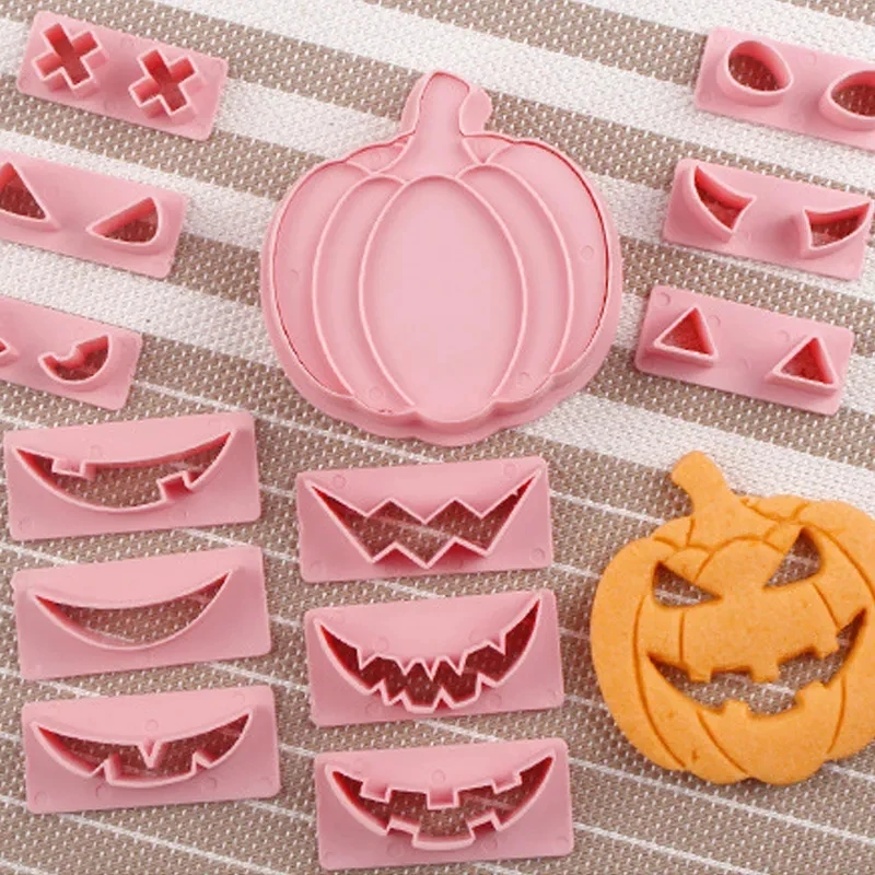 13Pcs DIY Pumpkin Face Halloween Cookie Cutter Set Biscuit Mold Fondant Embosser Stamps Halloween Party Cake Decorating Tools