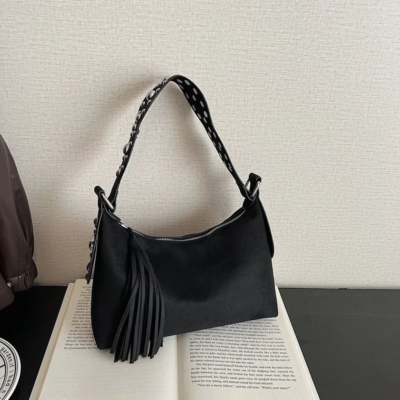 Women Girls Faux Suede Underarm Shoulder Bag Removable Strap Simple Shoulder Handbags Hobos Crossbody Bag for Work School Travel