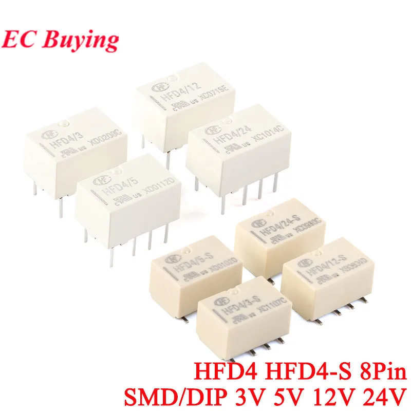 5Pcs/1pc HFD4 HFD4-S Signal Relais HFD4-3 3VDC HFD4-5 5VDC HFD4-12 12VDC HFD4-24 24VDC DC 3V 5V 12V 24V 8Pin 1A Relais Rele