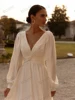 Simple Wedding Dresses A-Line Chiffon Bridal Gowns V-Neck Backless Long Puff Sleeves Robes Pretty Vestidos De Novia Customized 3