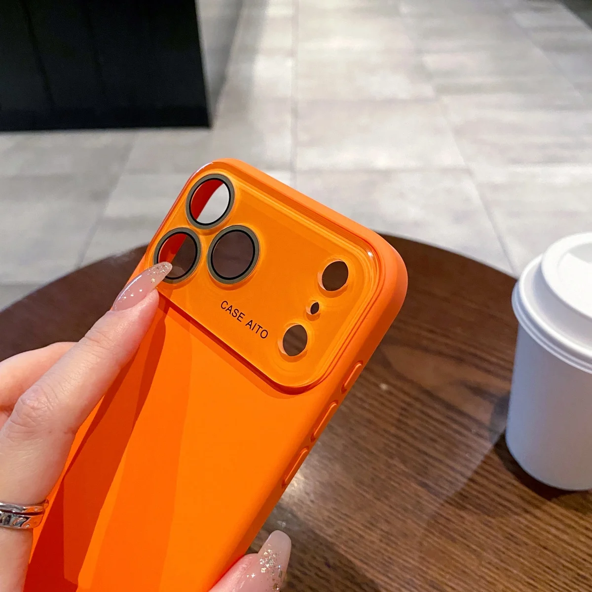 Premium Liquid Silicone Orange Phone Case with Large Window and Full Armor Protection