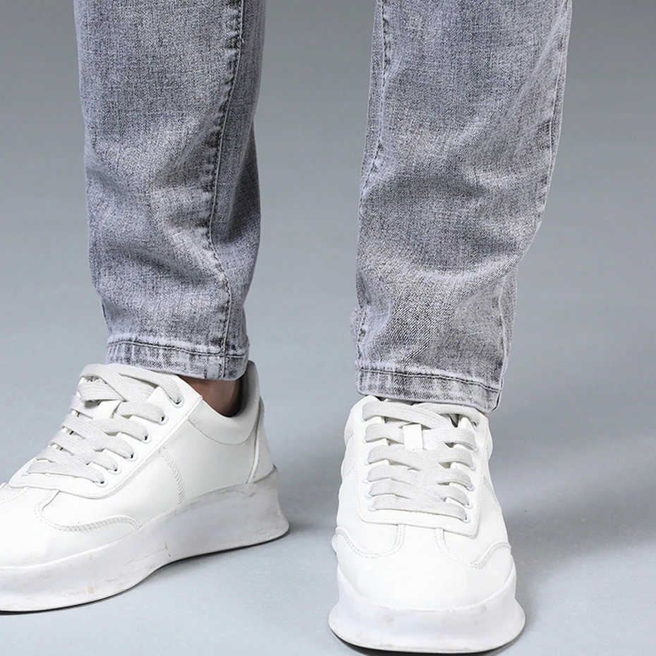 Slim Fit Denim Pants Men Straight Jeans Hold Fashion Casual Solid Color Denim Pants Male Jean Trousers Blue