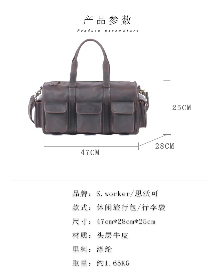 PNDME lässige Designer-Reisetasche aus echtem Leder für Herren, Vintage-Luxus-Handtasche aus Crazy-Horse-Rindsleder mit großem Fassungsvermögen – Detail 2
