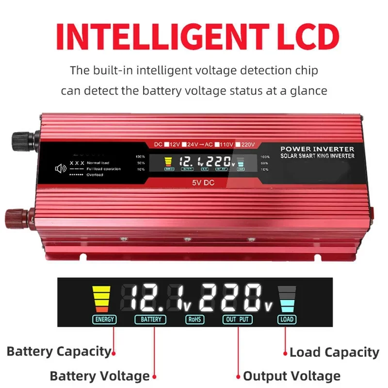 3000/4000/5000W DC 12V 24V to AC 220V Power inverter Modified Sine Wave LCD Display USB Car Transformer Convert Charge Converter