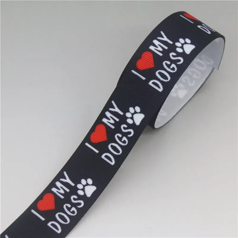 DUWES 50yards Dog Love Husky Printed Grosgrain Ribbon Accessories Headwear Decoration Collar DIY Sewing Craft D2588