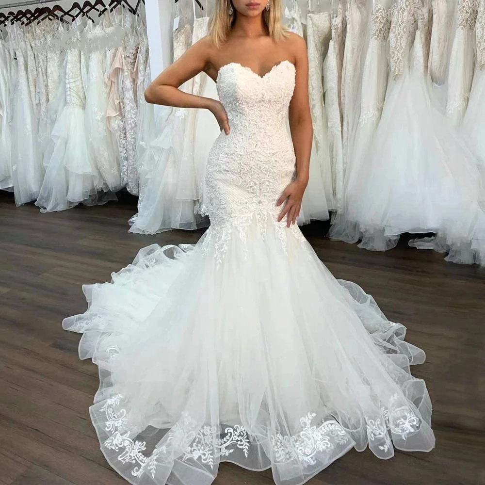 

Angelsbridep Sweetheart Mermaid Wedding Dresses Vestido De Noiva High Quality Applique Court Train Plus Size Bride Wedding Gowns