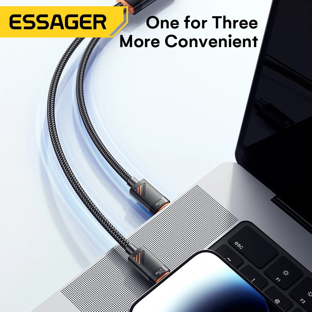 Essager 2 in 1 USB Type C To Type C Cable PD 100W Fast Charging Cable for iPhone16 Huawei Laptop Tablet Type C To Lighting Cable