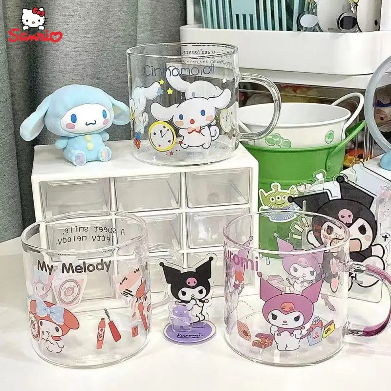 

Kawaii Sanrio Kuromi My Melody Cinnmoroall Cartoon Anime Cute Girl Heart Glass Milk Cup Microwaveable Breakfast Cup